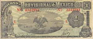 Mexico 1 Peso 1.5.1916 Series N Plate L Circulated Banknote Qash C - Picture 1 of 2