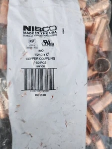 (Beutel mit 50) Nibco 9001100 Kupferkupplung 1/2 Zoll C x C, 600 - Bild 1 von 1