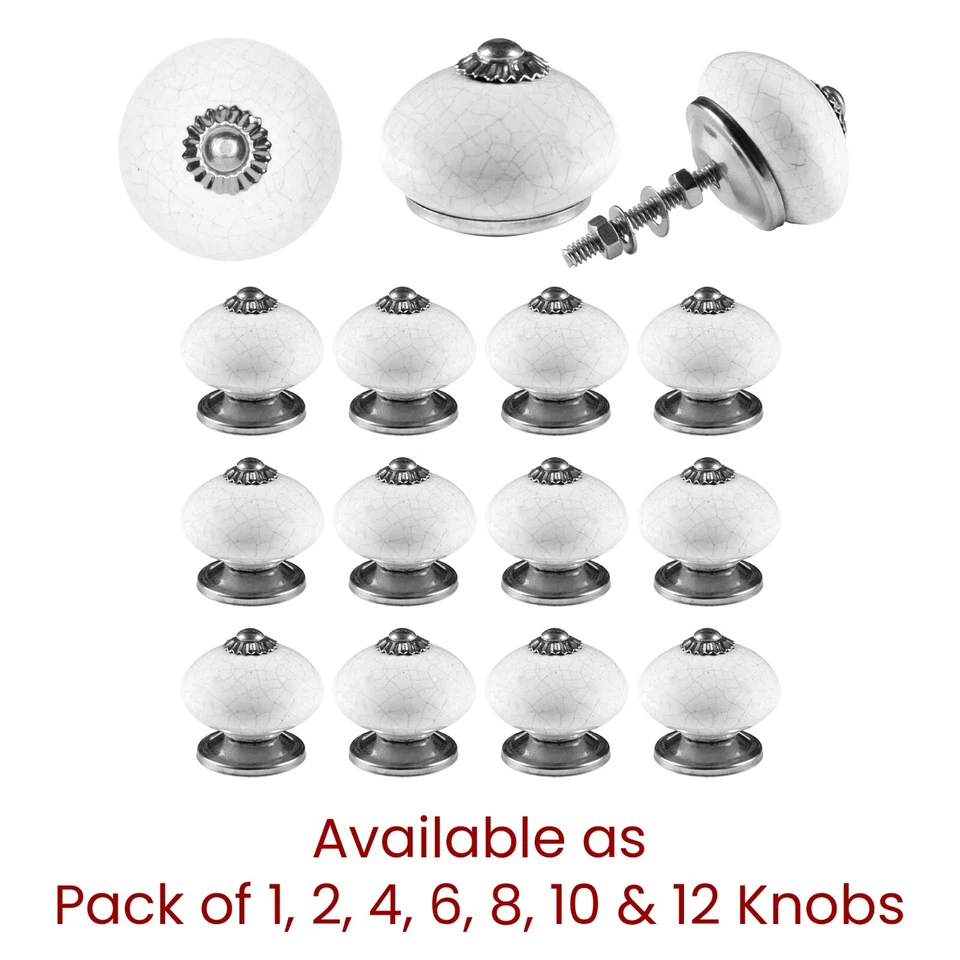 ⭐ Round White Crackle Ceramic Door Knobs Cabinets Cupboard Drawers Pulls Handles - Image 1 of 1