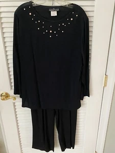 Carole Little Size 6 Skirt Set Pullover Tunic w/Pearls Elastic Waist Flowy Pants - Picture 1 of 5