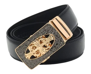 QHA Mens Leather Ratchet Belt Jesus Cross Automatic Buckle 35mm Wide Q21 - Picture 1 of 54