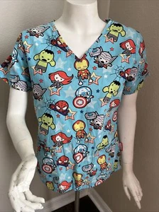Marvel Baby Avengers Scrub Top Shirt Super Hero Nurse Tech Size XS Blue Pockets - Picture 1 of 6