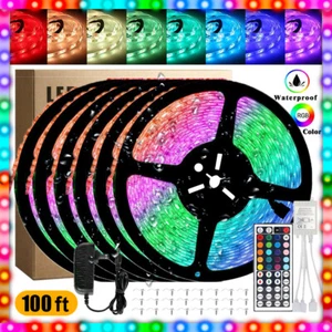 Flexible 2835 RGB LED Strip Light Remote Fairy Light Room Party Waterproof 100FT - Picture 1 of 17