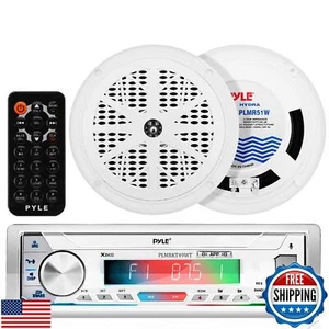 Pyle Bluetooth Marine Receiver Stereo and Speaker Kit - 300W Single DIN Boat - Picture 1 of 5
