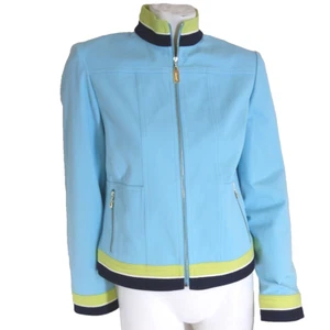 ST. JOHN SPORT P Jacket Denim Jean Color Block Stand Collar Full Zip - Picture 1 of 10