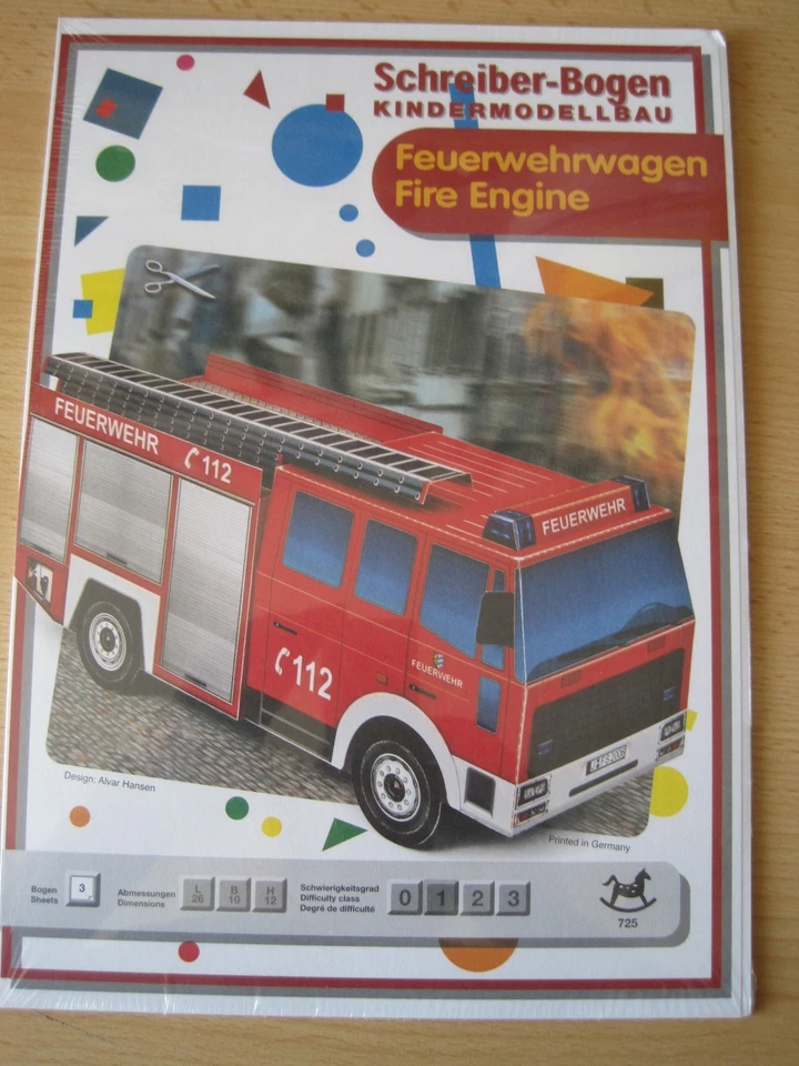 Feuerwehrwagen Auto Kartonbausatz Schreiber-Bogen *NEU* Bastelbogen
