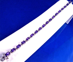 STERLING SILVER OVAL GENUINE AMETHYST TENNIS BRACELET, 7.25" LENGTH, 8 CTTW - Picture 1 of 6