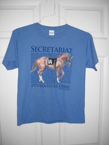 Youth Size Large SECRETARIAT "Race Call" Blue T-Shirt in NEW Condition Cover