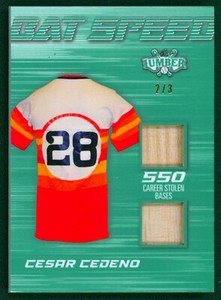 2022 Leaf Lumber Emerald Bat Speed CESAR CEDENO Dual Game Used Lumber Rare SP /3