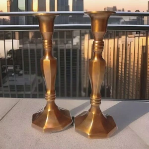 Vintage Pair of Brass Candle Holders India Gold Tone Candlesticks 7 in Holidays - Picture 1 of 7