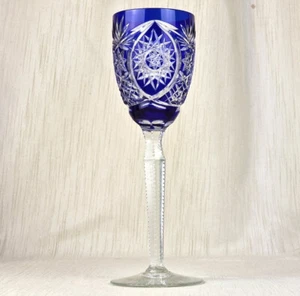 Wine Glass Glas Cobalt Flashed Glass Hand Cut Um 1900 P570 - Picture 1 of 13