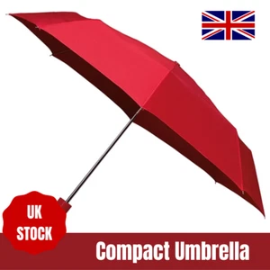 Red Compact Folding Umbrella Mens and Womens Waterproof Small Handbag Brolly - Picture 1 of 4