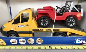 NEW BRUDER Mercedes Flat Bed Tow Truck & 4x4 JEEP Vehicle Toy Car 1:16 Model NOS - Picture 1 of 18