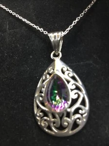 Unique Celtic Mystic Topaz 925 Solid Sterling Silver 47cm Chain Necklace Gf Box - Picture 1 of 11