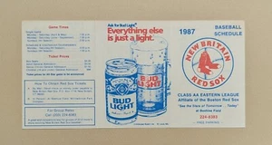 1987 New Britain Red Sox Baseball Pocket Schedule Eastern League BUD LIGHT ⚾️⚾️ - Foto 1 di 2