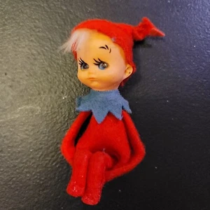 Vintage 50er KNEE HUGGER ELF rot & grün Filz Weihnachtsschmuck Pixie blond - Bild 1 von 6
