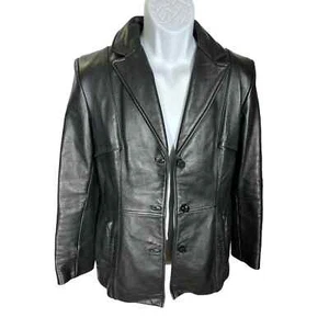 Kenneth Cole Reaction Black Leather Broken-In Buttoned Jacket Men's Size Small - Picture 1 of 8