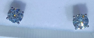 IGI F/VS1 - 1Cttw Round Lab Created Diamond Earrings 14K White Gold Screw Back - Image 1 of 4