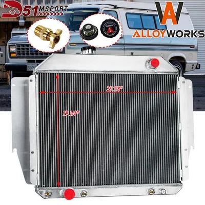 For 79-91 90 Ford E100 E150 E250 E350 Econoline 5.0 5.8L 3 Row Aluminum Radiator Foto 1 de 4