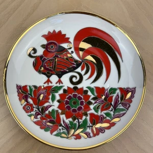 Russian Imperial Lomonosov Porcelain Red Rooster Floral Decorative Plate 6” - Picture 1 of 4