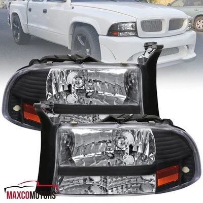 Fits 1997-2004 Dodge Dakota Durango Black Headlights 1PC Style Lamps Left+Right - Image 1 of 4