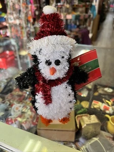 6 1/2" Glittered Black & White Penguin Tabletop Decoration red scarf Christmas  - Picture 1 of 6