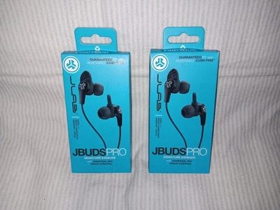 JLab JBuds Pro Signature Earbuds w/ Cush Fins 2 Pack Black Wired Built In Mic - Image 1 of 2