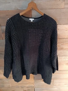 Top Pure Jill J. Jill stropicciato nero grigio stampa texture tg. Lg. Petite oversize - Foto 1 di 13