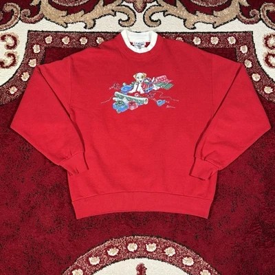 Sudadera Roja Navidad Cachorro Beagle Sol Mañana Años 90 De Colección Talla L Hecha en EE. UU. Foto 1 de 4