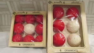 2 Box Pyramid Unbreakable Sugar Red White Christmas Snowball Ornaments 15 Total - Picture 1 of 4