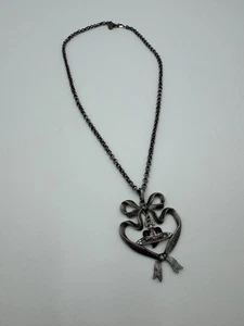 Vivienne Westwood Halskette Gunmetal schwarzes Band Herz Kugel - Bild 1 von 4