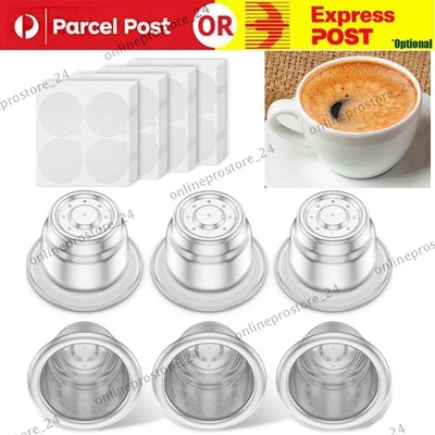 6PCS Stainless Steel Refillable Coffee Capsules Espresso Pods Set for Nespresso - image 1 of 4