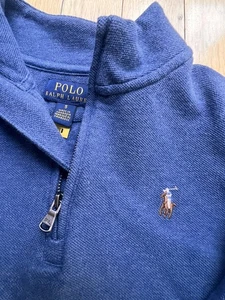 Polo Ralph Lauren Blue 1/4 Quarter Zip Pullover Boy's 5 5T LOGO Pony Clothes EUC - Picture 1 of 7