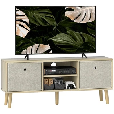 HOMCOM Modern TV Cabinet Stand w/ Shelves & Drawers, Bedroom Natural - Image 1 of 4