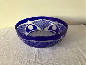 CLEAR TO CUT Bohemian Cobalt Blue Bowl 9” - Picture 1 of 6