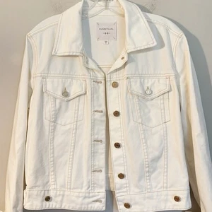 NEW HABITUAL Off White Gold Denim trucker jean jacket women size Medium - Picture 1 of 8
