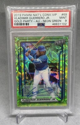2019 Panini National VIP Vladimir Guerrero Jr Neon Green Rookie Auto /10 PSA 9 - Image 1 of 2