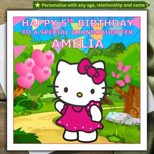 HELLO KITTY BIRTHDAY CARD personalised AGE RELATIONSHIP NAME - Picture 1 of 4