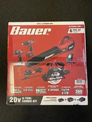 NEW BAUER 20V Cordless Li-Ion 6-Tool Combo Kit 24166C-BK With 2 Batteries - Image 1 of 3