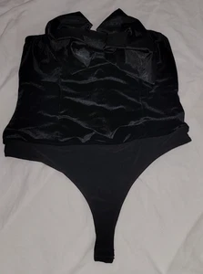 Express Women’s Large Black Velvet Bow Front Strapless Bodysuit Night Out Club - Picture 1 of 11