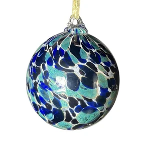 Hand Blown Art Glass Orb Witch Ball Blue Multicolored Ornament Sun Catcher 3” - Picture 1 of 4