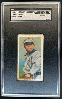 1909-11 Piedmont Cigarettes T206 Cy Young Glove Shows #NNO SGC Auténtico Alterado Foto 1 de 2
