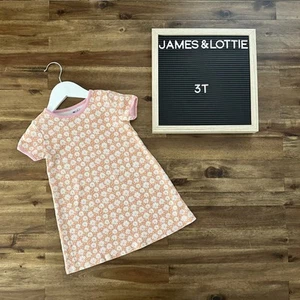 James & Lottie Daisy Floral Orange Pink Short Sleeve Knit Play Cotton Dress 3T  - Picture 1 of 7