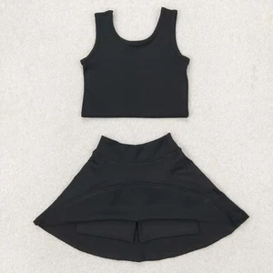 Kids Girls Athletic Wear Solid Color  Sleeveless  Tank Top Matching Skirt  Set - Picture 1 of 12