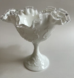 Fenton Silver Crest Spanish Lace Weiß Milchglas Kompott Bonboniere Vintage, - Bild 1 von 12