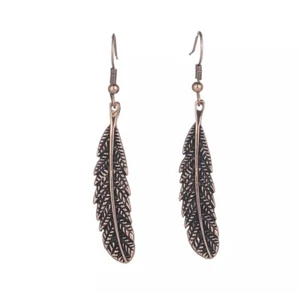 Leaf Design Drop Dangle Earrings Rose Gold Tone Festival Boho - Picture 1 of 2
