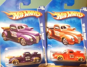 Hot Wheels '40 Ford Pickup Truck Purple & Red 1:64 "Elwood's Rod Shop" Lot of 2 - Picture 1 of 12