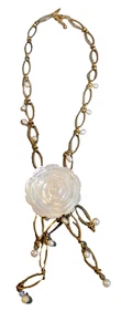 STUNNING "NY" PEARLS AND LARGE MOP FLOWER MEDALLION NECKLACE~13 1/2" LONG - Picture 1 of 5