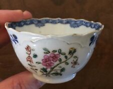 Antique 18th c. Chinese Export Porcelain Tea Cup Bowl Famille Rose Flowers Blue