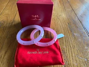 Vintage KJL Kenneth J Lane Pair of Lucite Pink Light Purple Bangle Bracelet Set - Picture 1 of 11